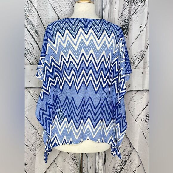 INC International Concepts zigzag batwing blouse top blue S/M - Picture 3 of 6
